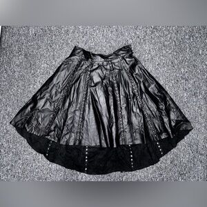 bebe Black Leather Circle Skirt with Stud Trim